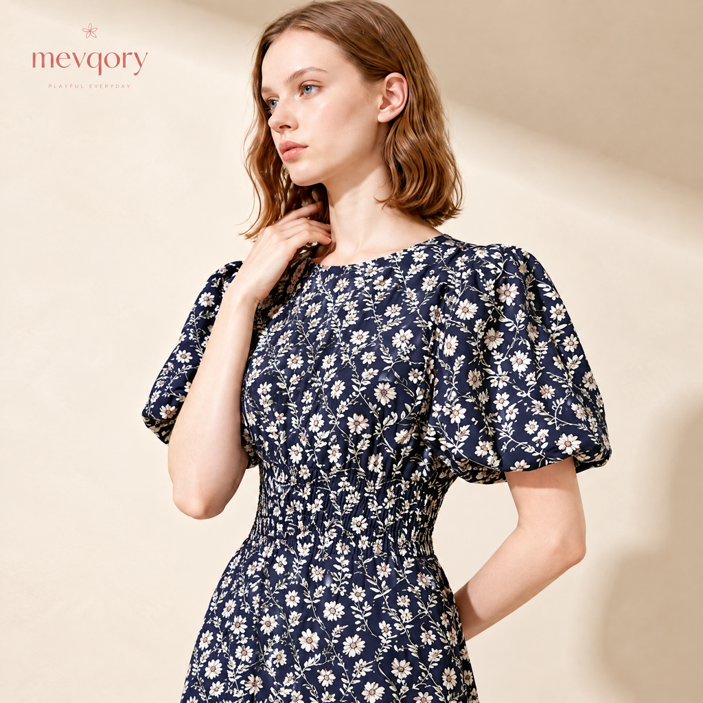 Midnight Bloom Floral Smocked Midi Dress