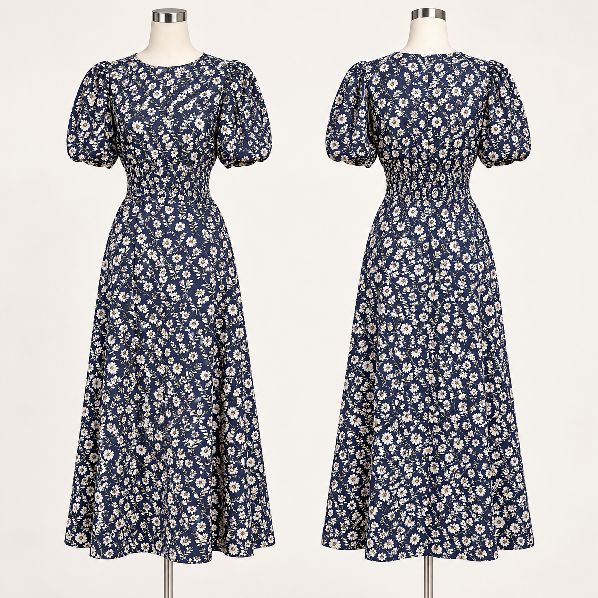 Midnight Bloom Floral Smocked Midi Dress