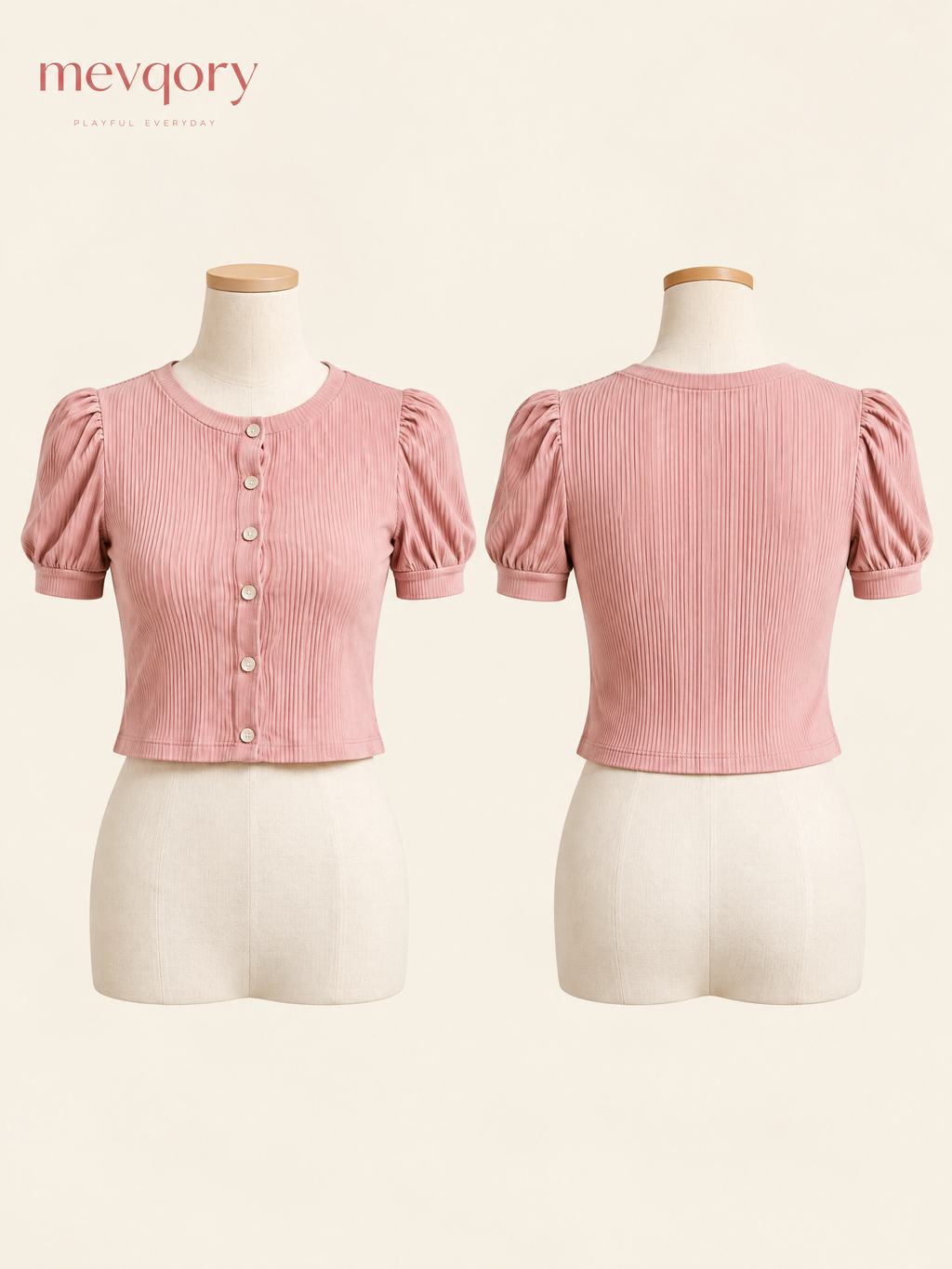 Rosy Cloud Puff-Sleeve Cropped Cardigan