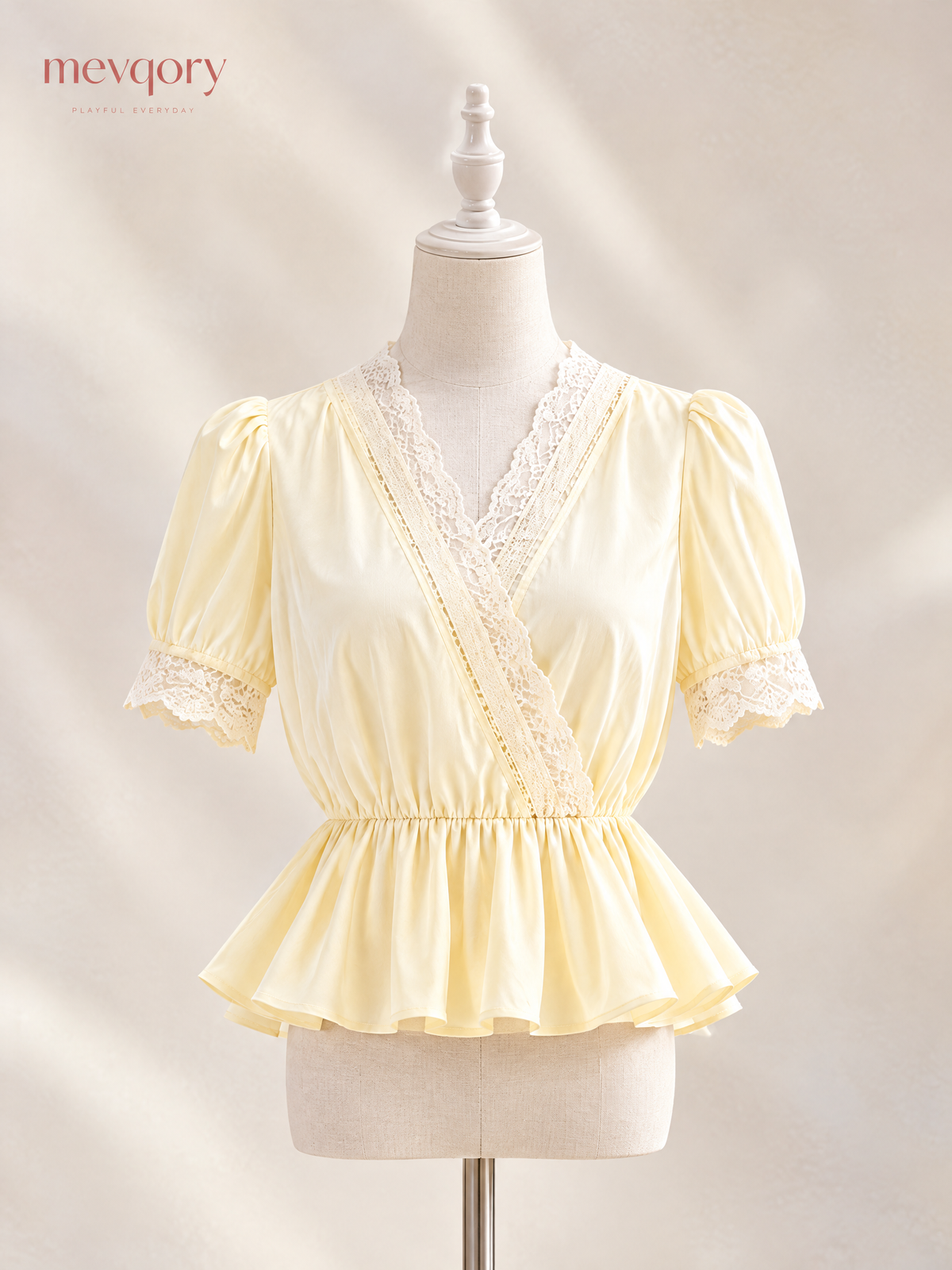 Buttercream Lace-Trim Peplum Blouse