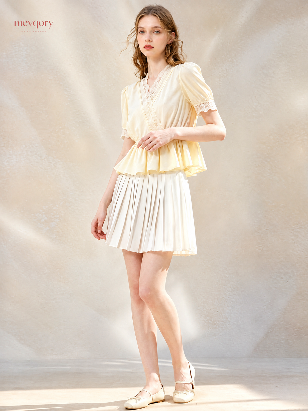Buttercream Lace-Trim Peplum Blouse