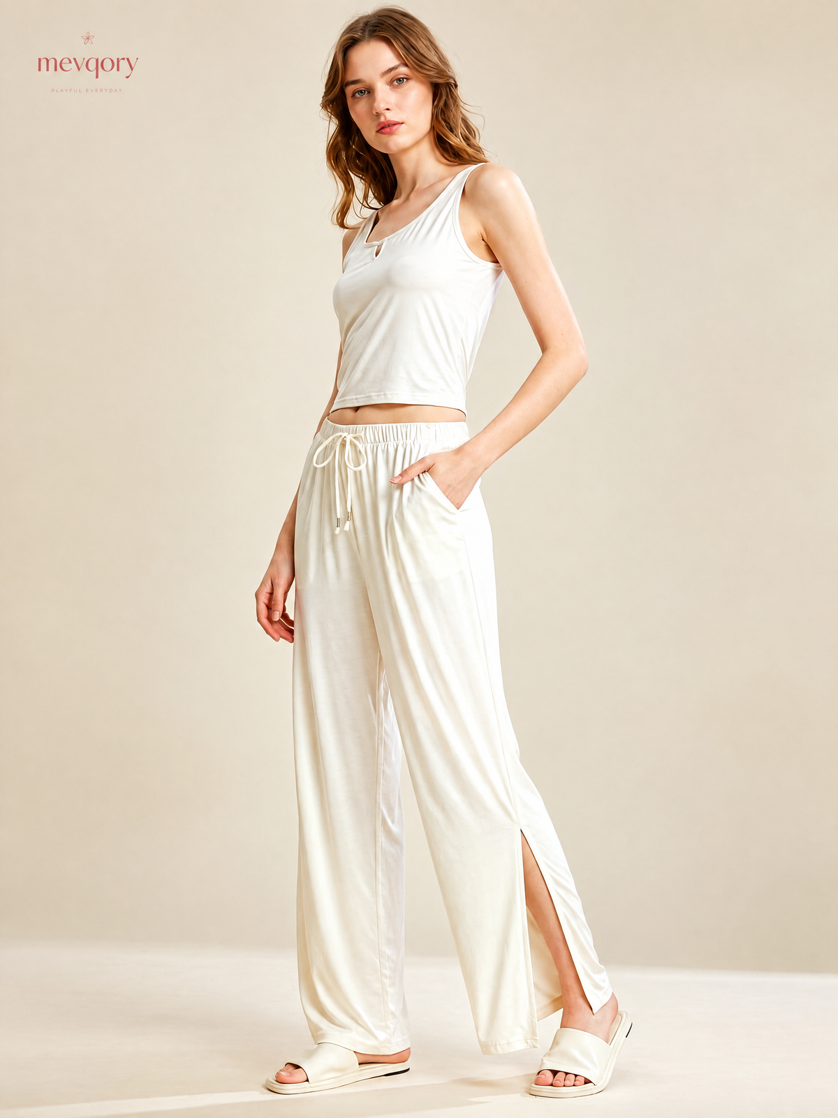 Sunwashed Wide-Leg Drawstring Pants